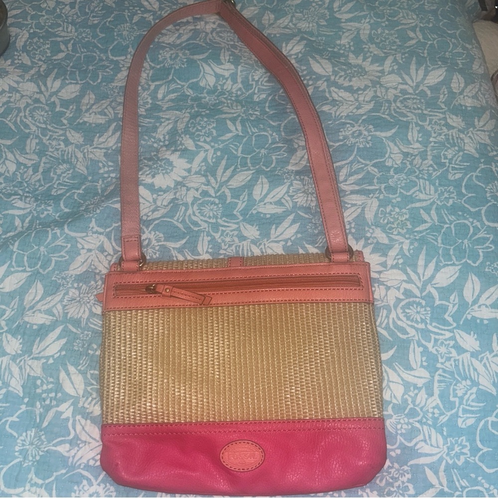 Fossil Pink and Tan Crossbody Bag with Classic Design
